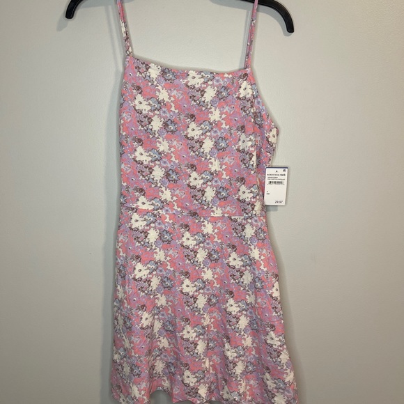 Nordstrom ABOUND SQUARE NECK PRINTED MINI DRESS PINK FADE FLOWER HAZE Small - Picture 3 of 7